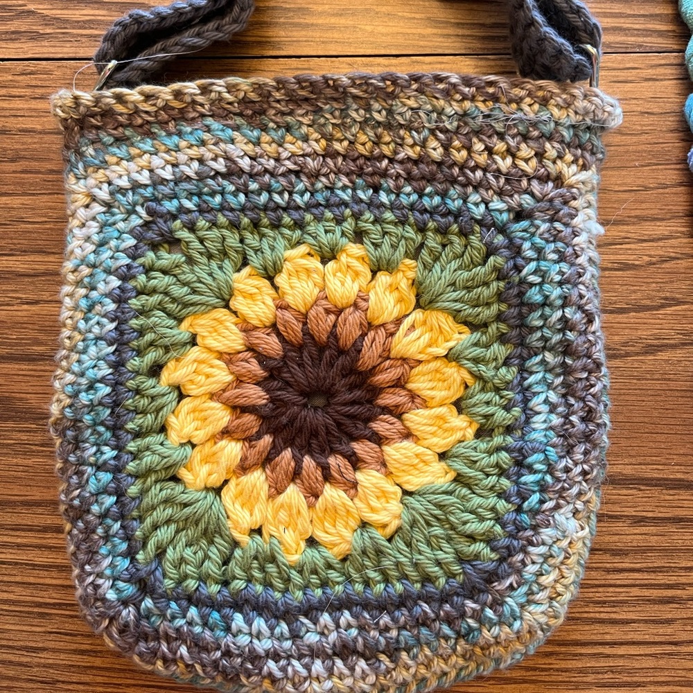 Custom crocheted cross body sunflower bag